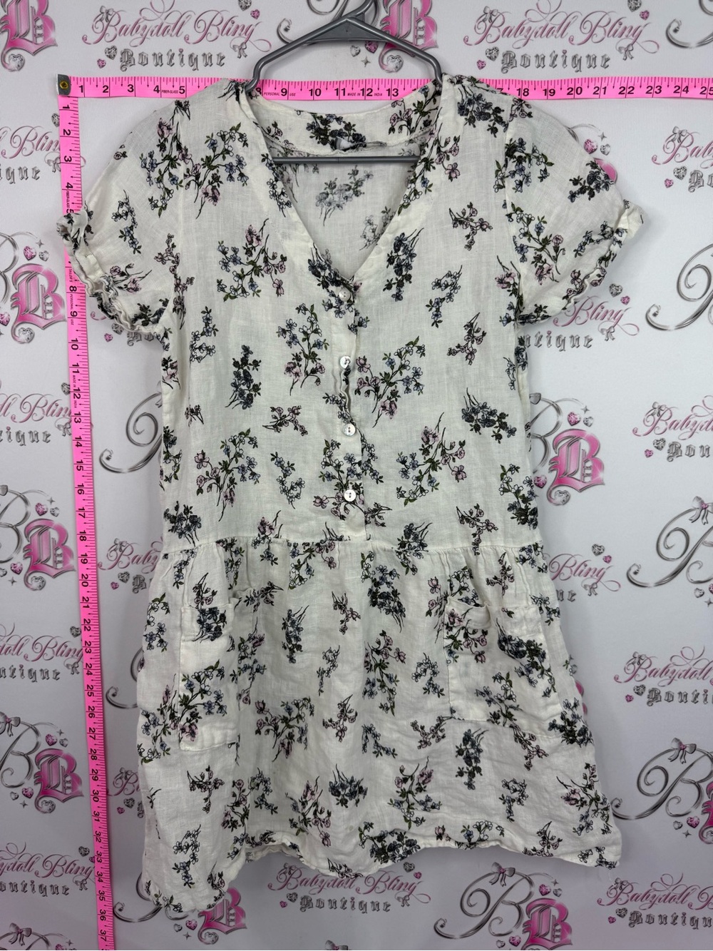 Pistache Italy dress Floral Button-Front Midi Dress in Cream
